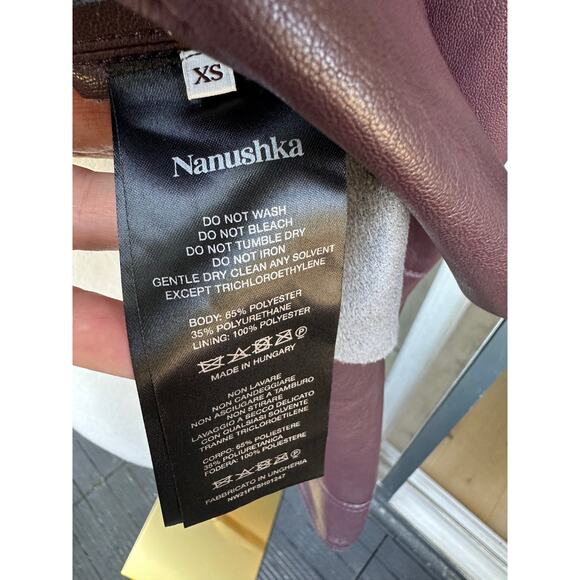 Nanushka by Naum Vegan Leather Button up shirt Size XS in Merlot Luxury Designer - Picture 5 of 8